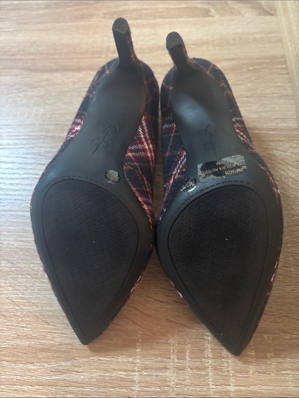 Jessica Simpson Red and Black Plaid Pointed-Toe Pumps - Picture 3 of 3